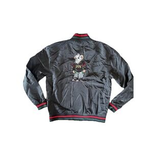 DGK Polo Jason Voorhees Bear Patch Black Bomber Jacket Mens Size Medium RARE VTG